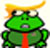 Trump cartoon frog glancing helplessly around