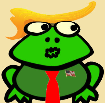 Trump Frog looking sideways with lips pursed
